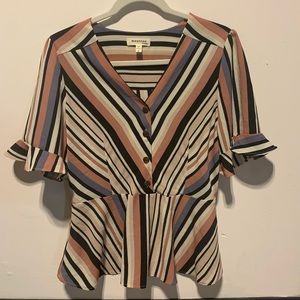 Monteau Large Striped Peplum Top